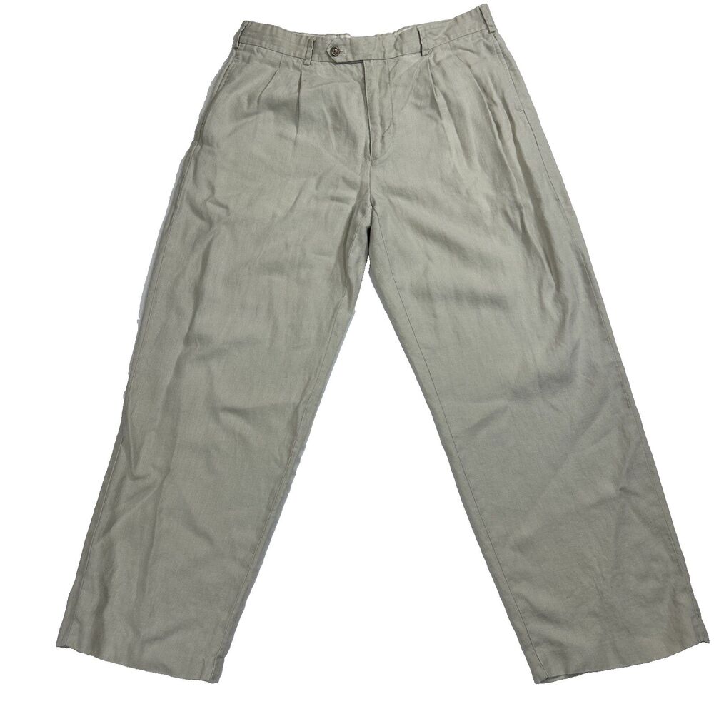 Allen Solly Dress Pants Mens 36R Linen Pleated Straight Leg Beach Casual
